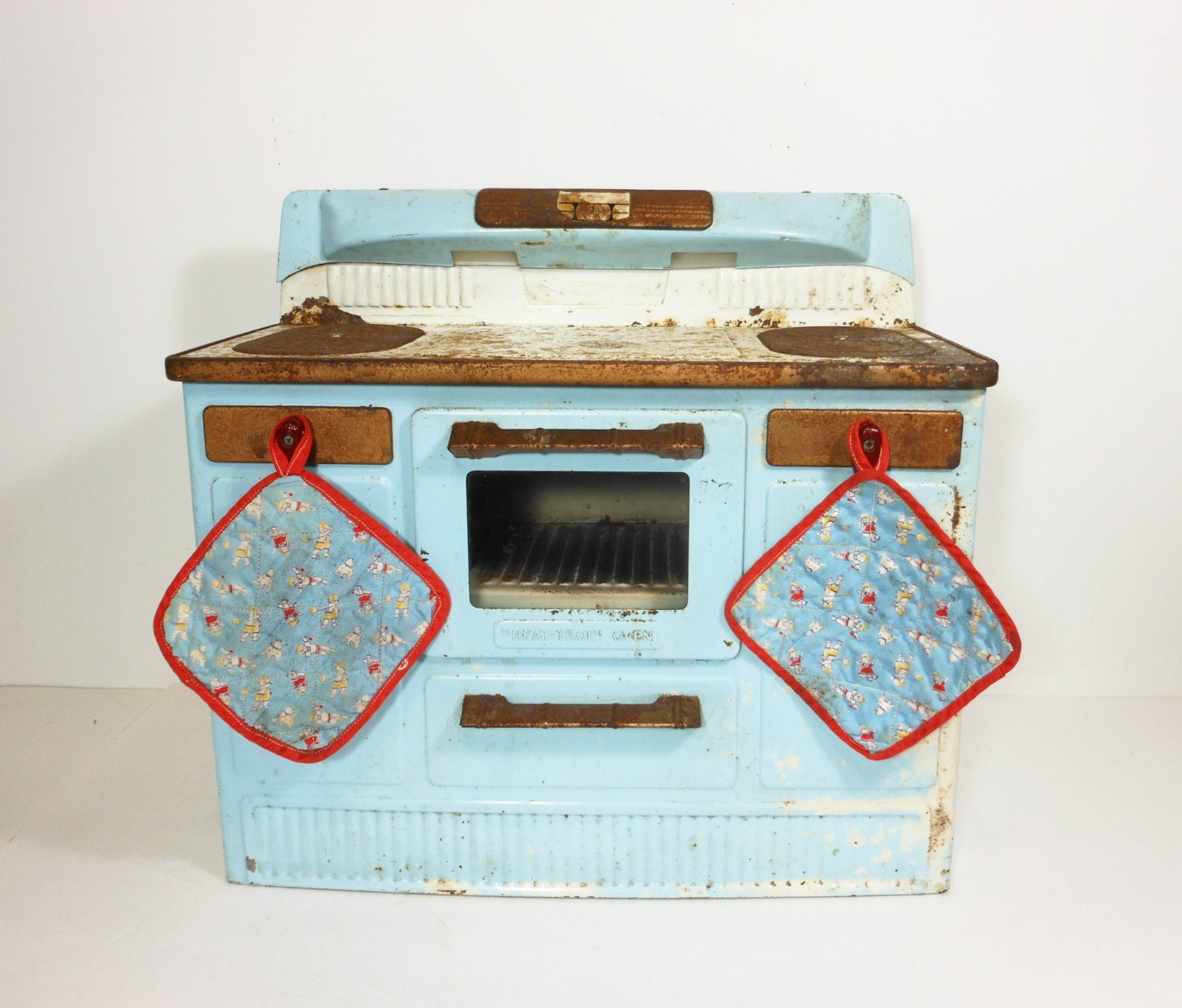 Vintage Toy Stove Electric Metal Bakelite Baby Blue Shabby Cottage Chic Mid Century PeachyChicBoutique on Etsy