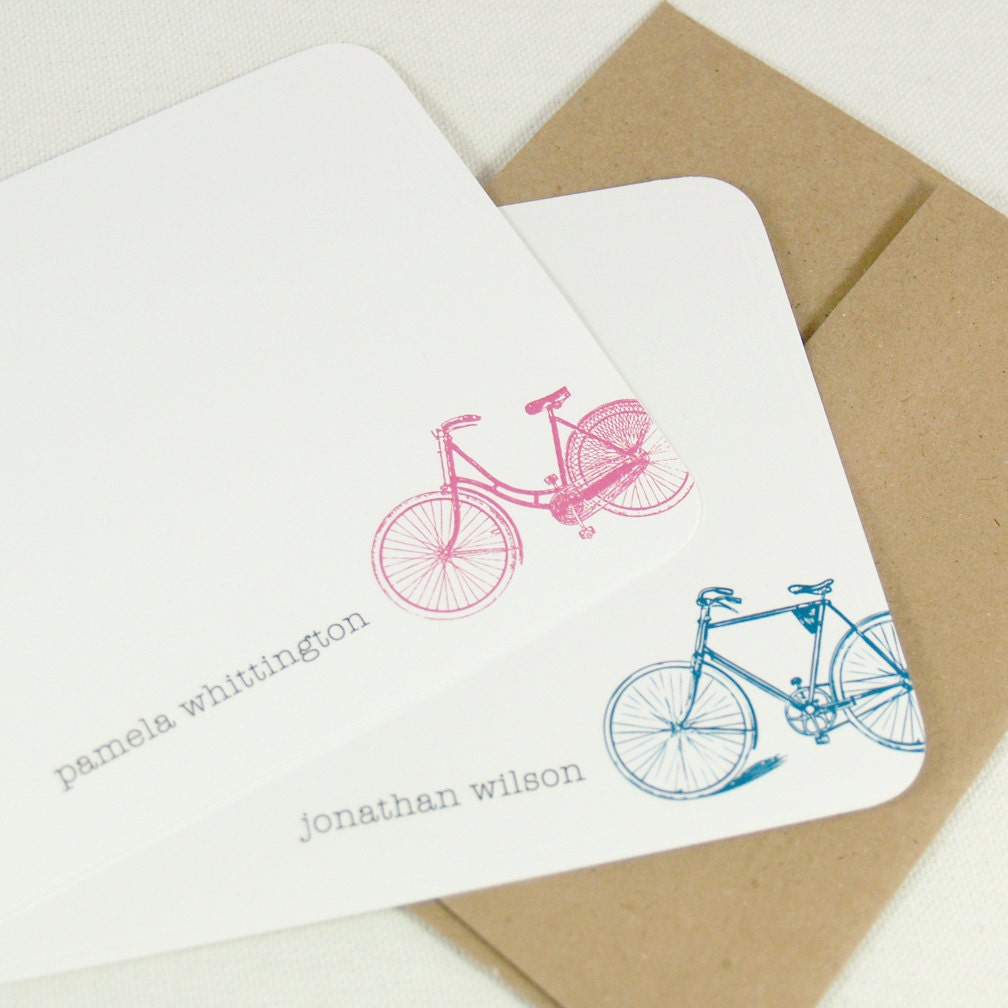 personalized stationery set - VINTAGE BIKE - set of 12 - personalized stationary flat note cards - choose color