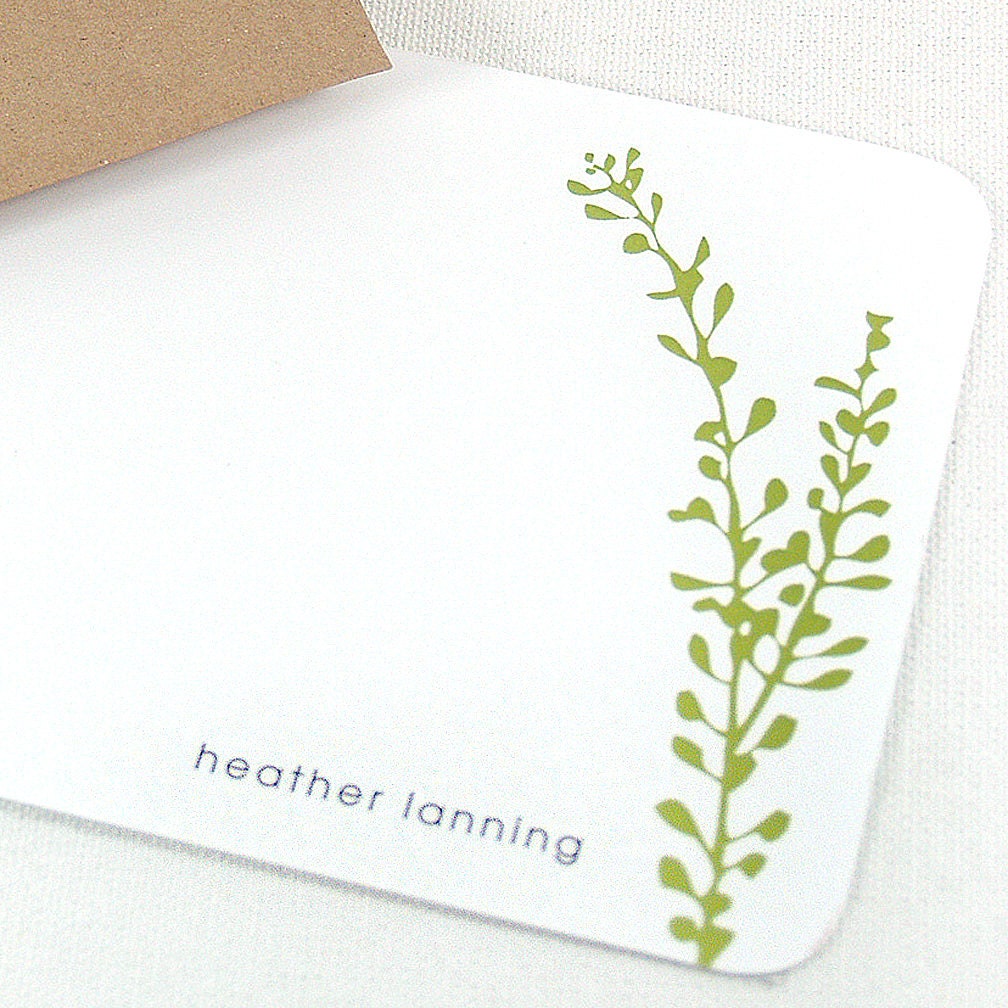 personalized stationary set - LEAFY STEM - set of 12 - personalized stationery flat note cards - choose color