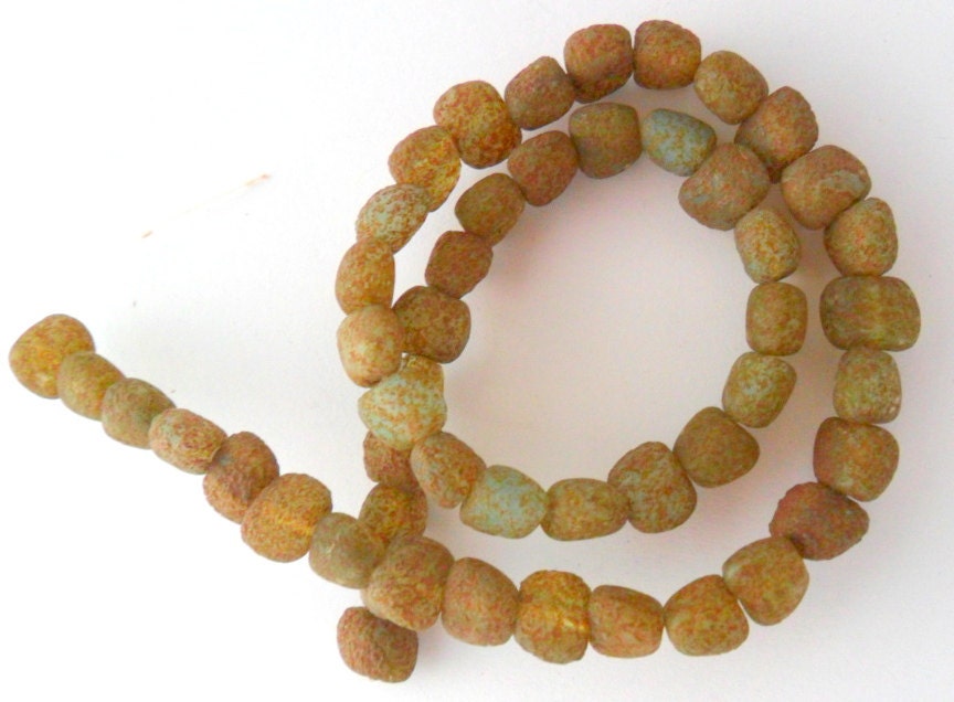 Rustic Milky Aqua Stone Picasso Czech Glass Beads, 50 Beads