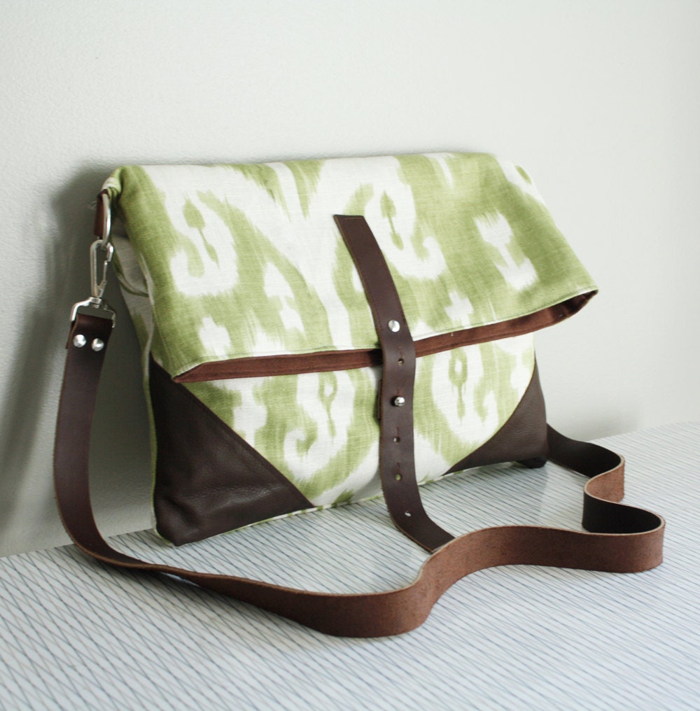 Ikat Purse Green Foldover Cross Body