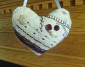 Burgundy Blue Heart Crazy Quilt Pillow
