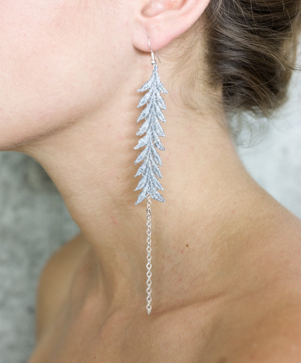 Tigerlily Firtree - lace and chain earrings in silver or copper