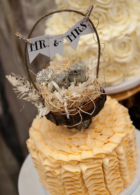 Mr. & Mrs Wedding Cake Topper Glittered Birds 2013