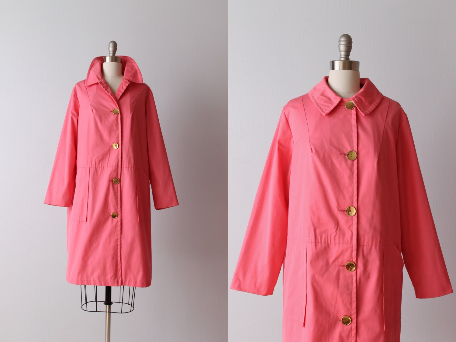 Pink Coat / 1960s Coat / Mid Length Coat / Pink Showers