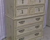 Shabby Latte Painted Vintage Bassett Chest of Drawers / Dresser - Chic DR401