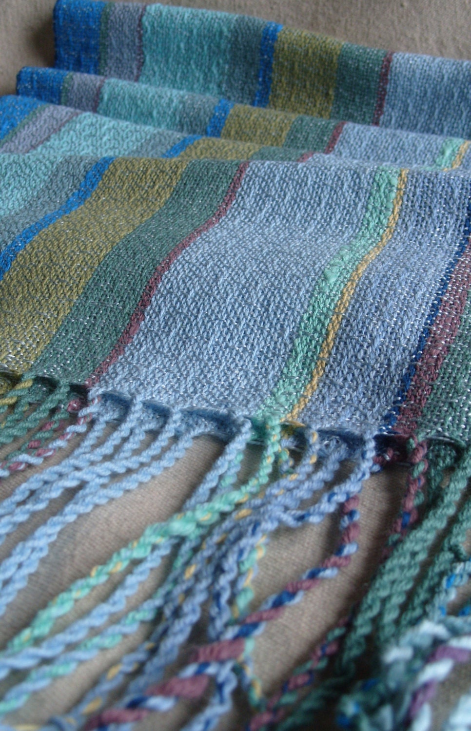 Handwoven Shawl, Woven Scarf, Wrap, Seascape