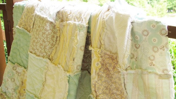 Twin Size Quilt, Rag, Snow Willow, ALL NATURAL, fresh modern handmade bedding