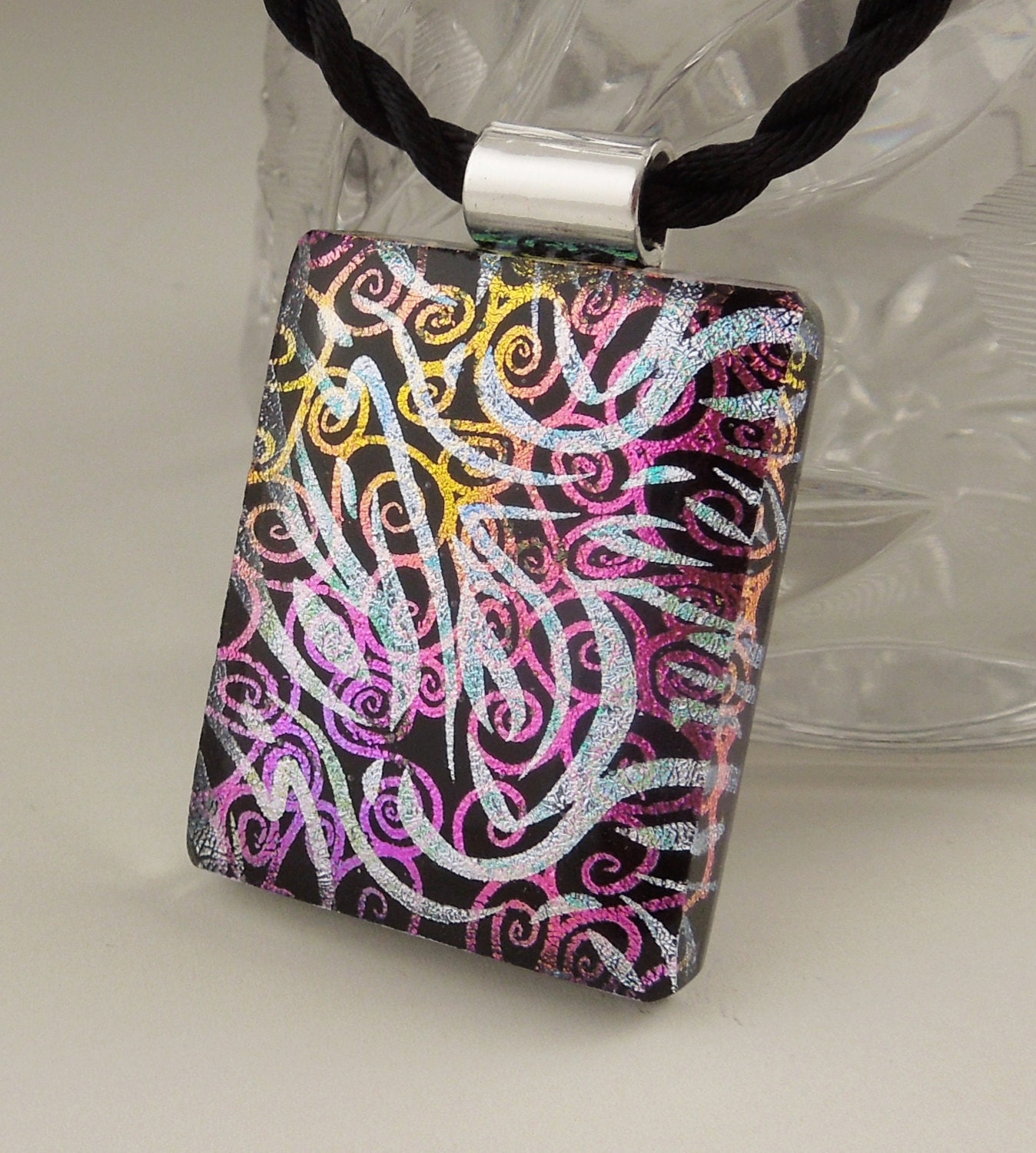 Pink And Silver Pendant - Dichroic Fused Glass - Glass Pendant - Glass Jewelry - Fashion Accessories X7023