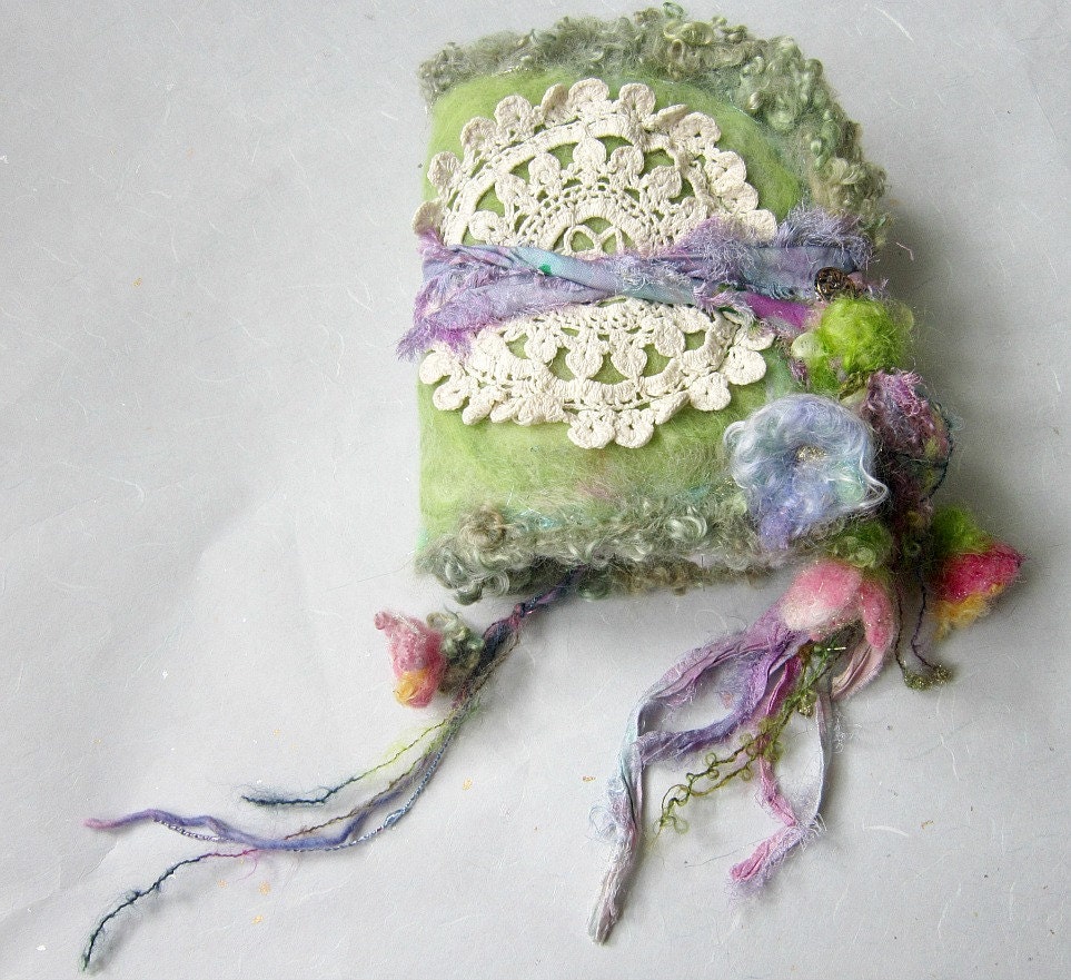 felted wool journal art book  - enchanted forest art diary - faerie poem to the flowers and light