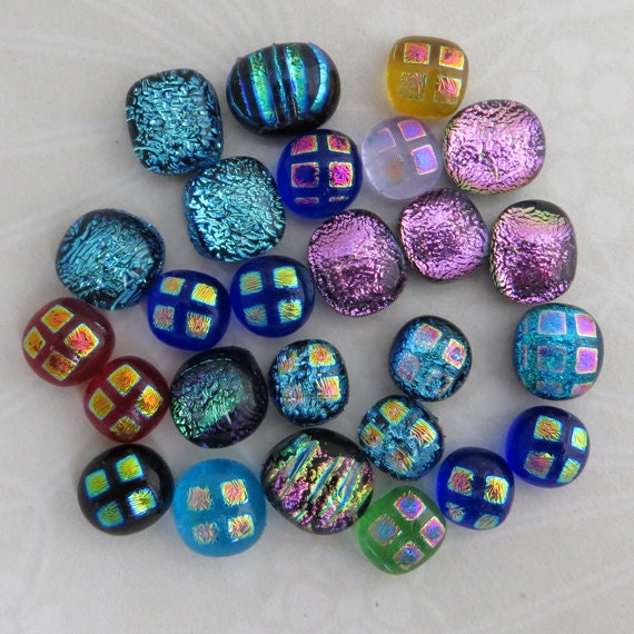 Fused Dichroic Glass Cabochons - set of 26 Multicoloured Cabs - UK