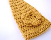 Crochet Headband, Headwrap, Ear Warmer, Sungold Flower Head band, Adjustable Hair Accessory, Winter Fashion MADE TO ORDER