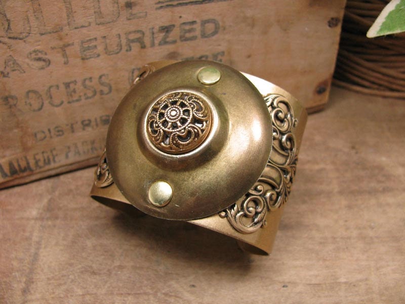 Upcycled Jewelry - Repurposed Brass Door Knob Escutcheon Cuff Bracelet