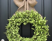 Boxwood - Boxwood Wreaths - Artificial Boxwood - Boxwood Decor - Year Round Wreath - Modern Decor - Burlap Bows