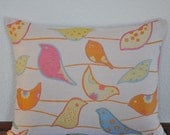 Decorative Pillow Cover Birds in Orange Pink Blue and Green 14x20 Lumbar Pillow