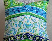 Decorative Pillow Cover Geometric and Floral Blue Green White 20x20 cushion cover