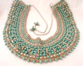1950s Vintage Tribal 1950s Turquoise Color Beaded Collar Necklace
