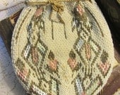 Vintage Czechoslovakia Beaded Purse Pink Blue Gold and White Beads Clutch Purse