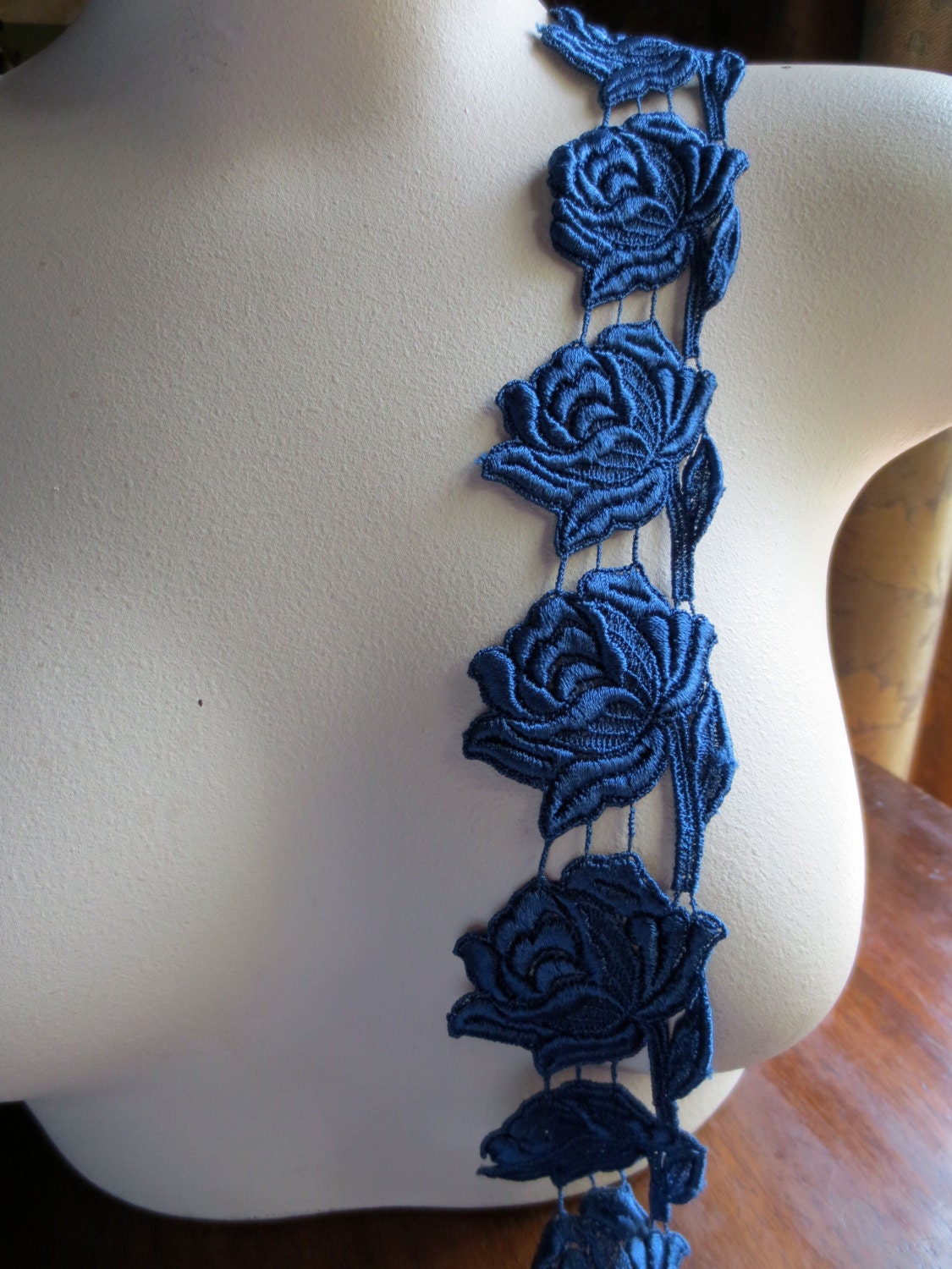 8 Blue Lace Roses Applique Trim for Appliques, Jewelry, Costume or Garment Design CL 6017