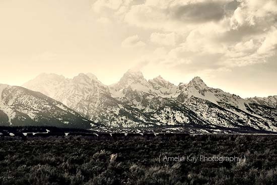 Landscape Mountain Photograph - Grand Tetons - silver grey brown tan rustic mountain Wyoming Jackson Hole snow winter travel vacation 8x12