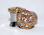 Beautiful Gold Crystal Plugs 2 0 00 Gauge 7/16 Inch 6mm 8mm 10mm 11mm 7/16"
