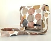 VINYL HIP BAG in retro brown circles. Floating Boat Bag. Cruise Bag. Summer Bag. Beach Bag. Black Nylon lining. Made in San Francisco.