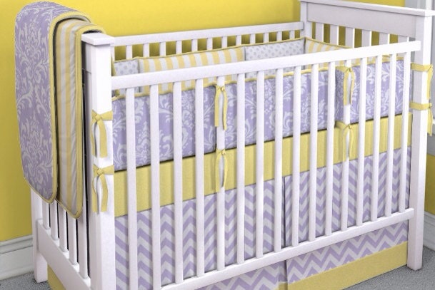 Modern Purple and Yellow Crib Bedding