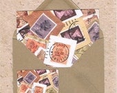 FLAT CORRESPONDENCE & MINI Notecard Set with envelope - Postage Stamps in Retro Orange and Brown - Notecard, Blank Postcard, Gift Tag