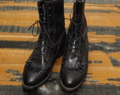 Vintage Justin wing tip fringe lace up roper ankle boots