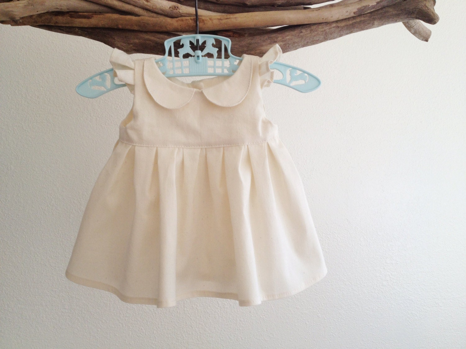 Organic girls dress - Peter pan collar cream