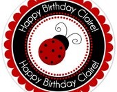 Lady Bug Birthday Labels, Custom Birthday Tags, Personalized Children Stickers, Ladybug Party stickers