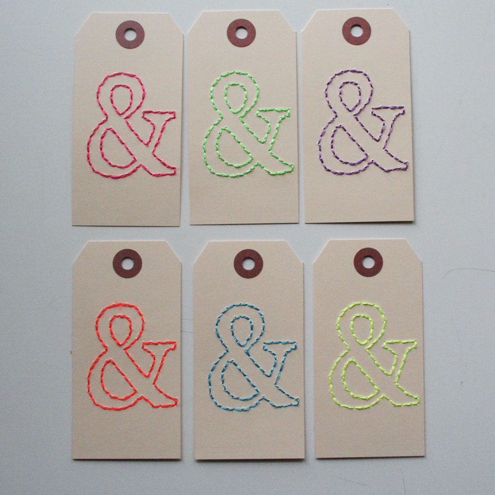 hand stitched NEON ampersand tag, choice of color