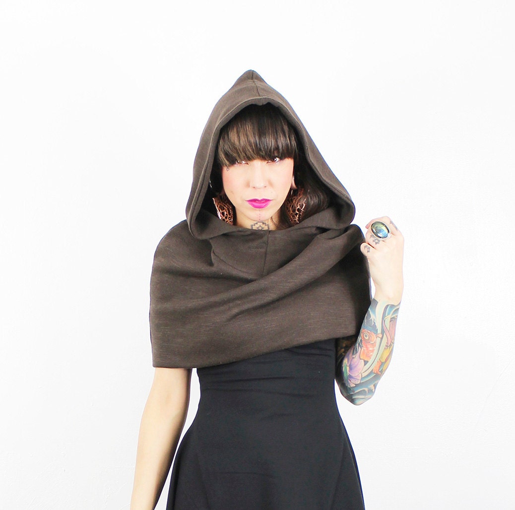 SALE KiKI - Hooded Poncho/ Snood / Cape / Circle Hood - Brown