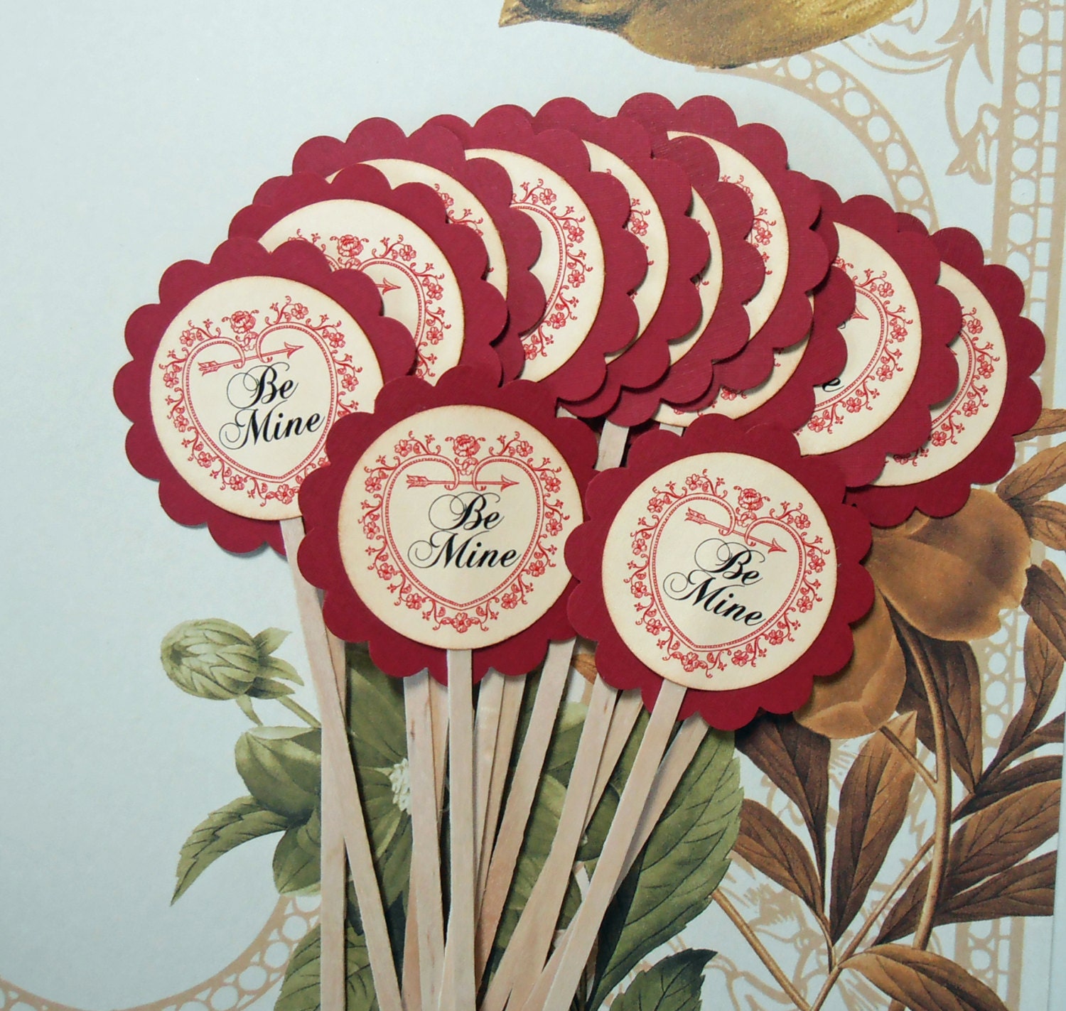 Valentine Wedding Cupcake Topper Food Pick Party Favor Vintage CTL001