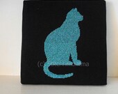 Cat Silhouette Cross Stitched Art