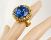 Huge Blue Vintage Costume Ring BIG setting Gothic size 5