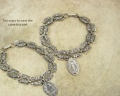 Vintage sterling Sacred Heart BRacelet beau sterling 1830 miraculous Religious medal fob