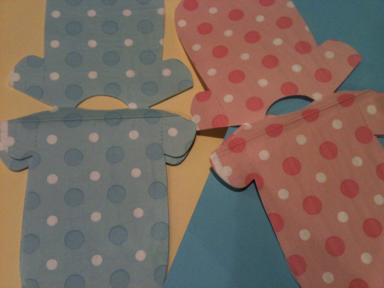 On Sale.  Pack of 30 baby shower onesie napkins or banner in blue or pink polka dots.