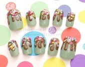 Kawaii nails, deco nails, greentea, Japanese, fake sweets, chocolate, dripping, sprinkles,