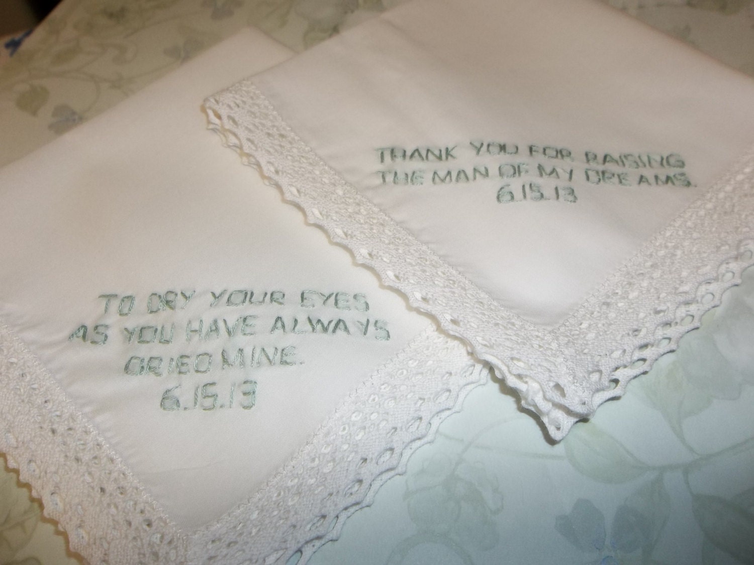 Mother of bride, mother of groom, the man of my dreams, to dry your eyes, wedding hankies, SET OF TWO,hand embroidered, colors welcome