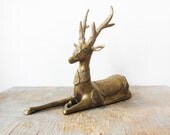 SALE large brass deer / vintage brass deer figurine / mid century decor