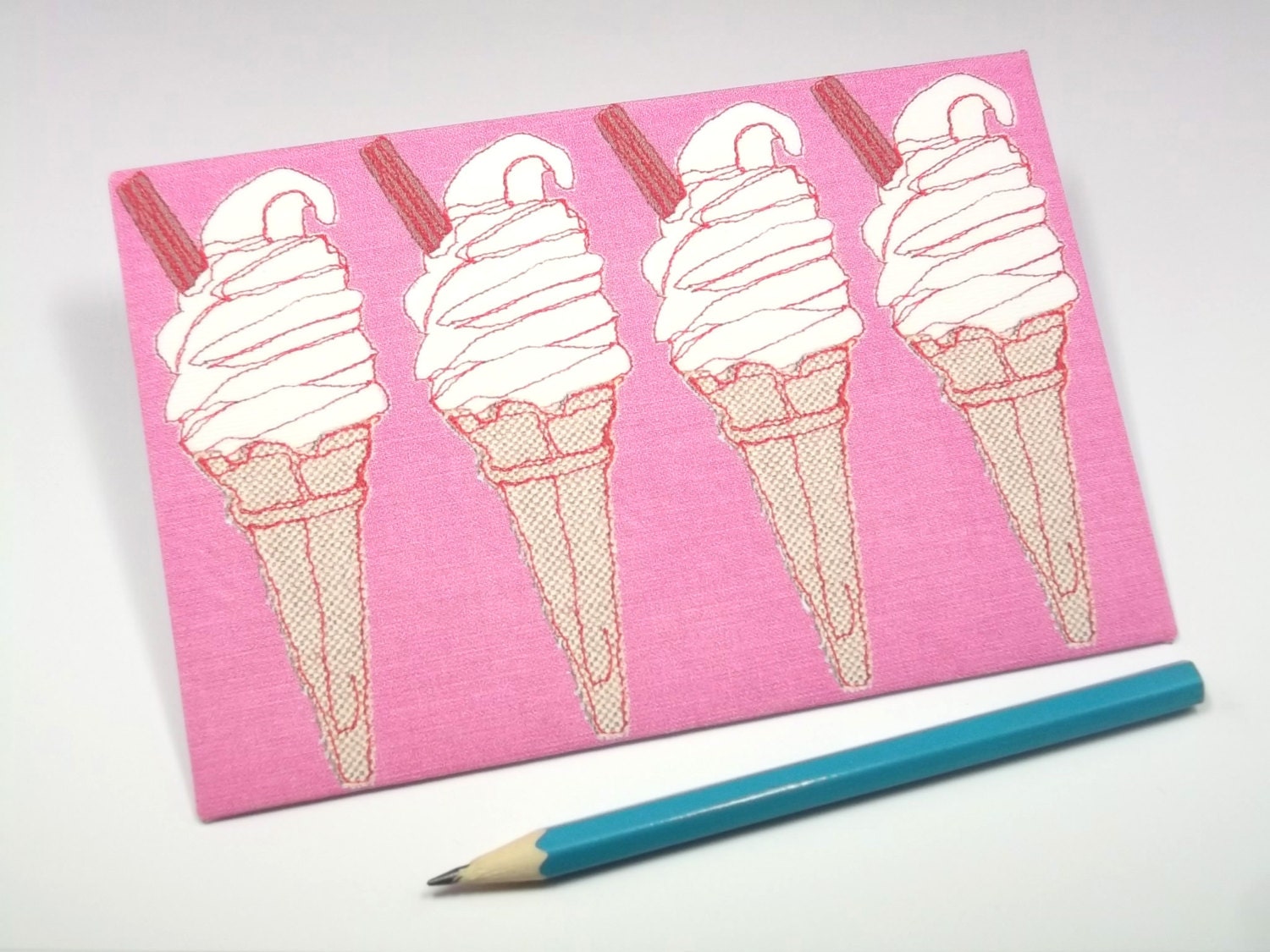 Four 99s Please- Pink - Handmade Postcard