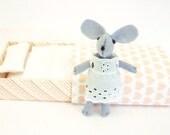 Stuffed animal puppet felt mouse plush in matchbox bed with Sangallo lace dress