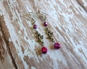 Charmed Earrings Silver Daisy Flower with Hot Pink Czech Glass Faceted Beads