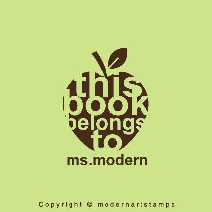 Custom Rubber Stamp - Personalized Stamp - Custom Stamp - Return Address Stamp - Apple, Teacher, This book belongs to - C524