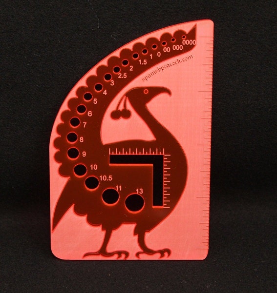 Spanish Peacock Knitting Needle Gauge - Transparent Fluorescent Red - US Sizes
