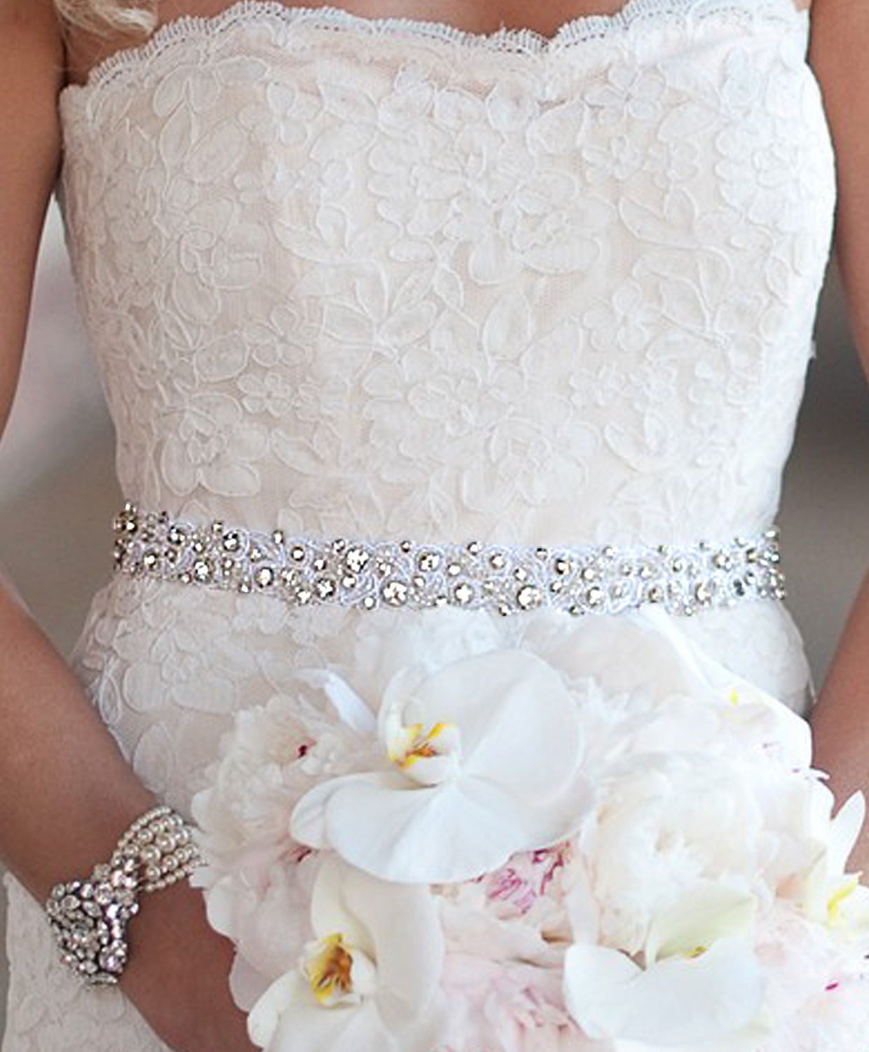 Bridal Sash, Crystal Sash - CORINNE