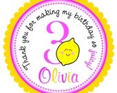 Pink Lemonade Stickers, Personalized, Custom, Seals, Favor Tags,  Set of 12