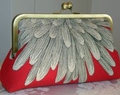 Chrysanthemum Petals Purse/Clutch/Bag..Red/Cream..Aqua/Black..Silk Lining..Ready to ship ..Free Monogram..Bridesmaid Gift..Wedding