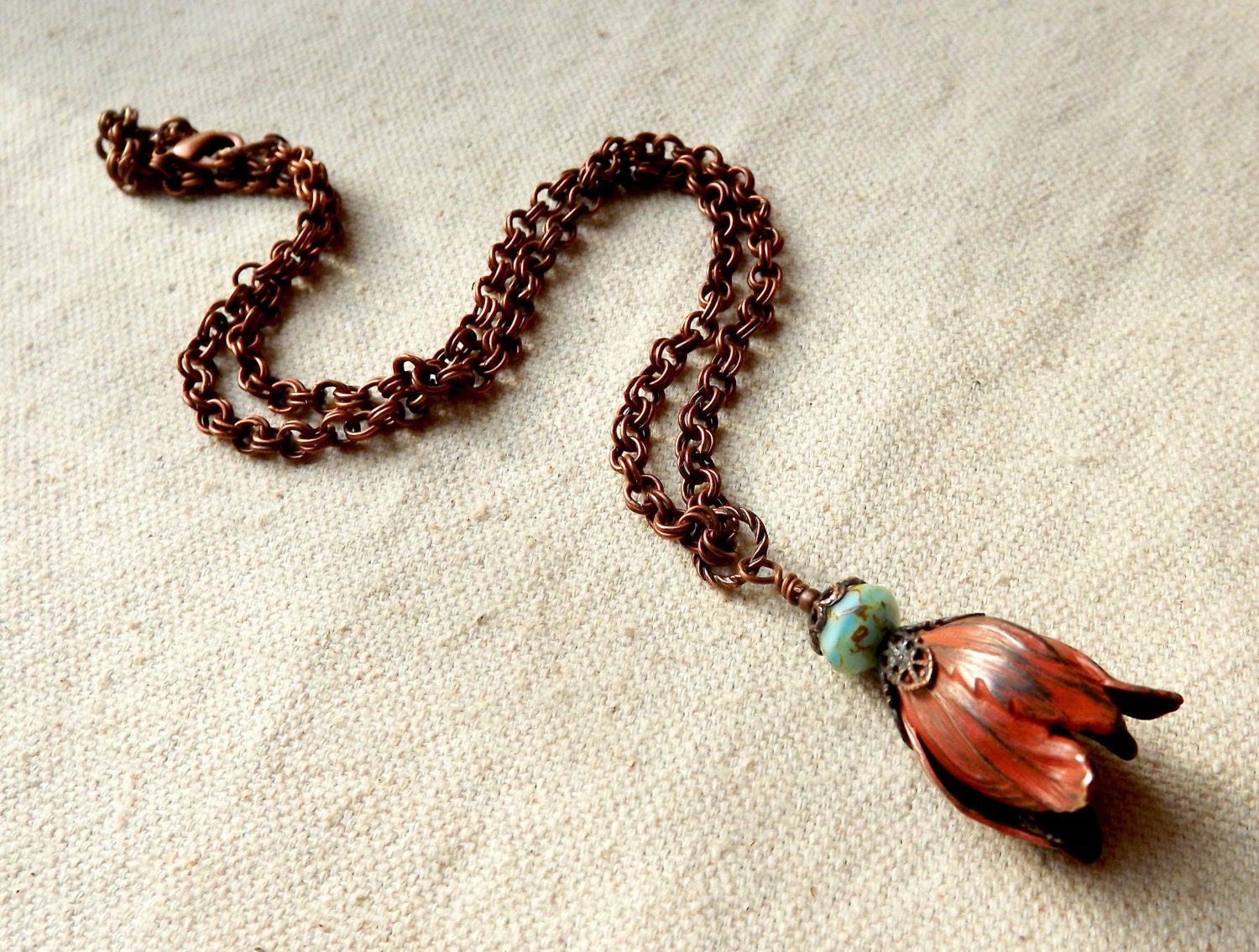 Tulip pendant necklace, soft rose red, Spring jewelry